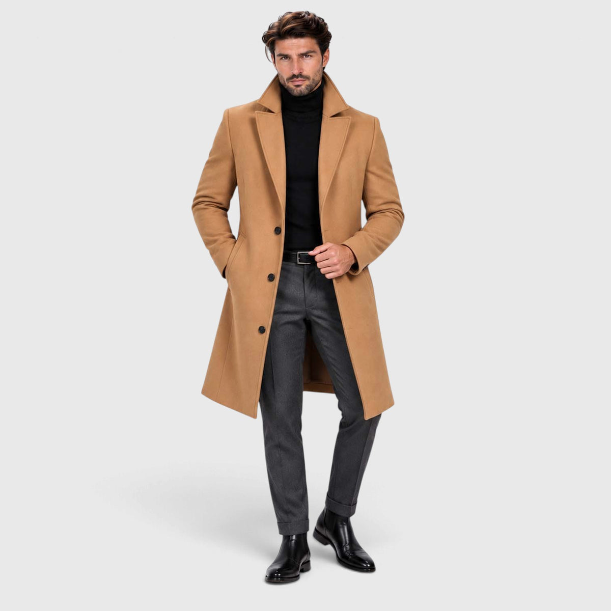 Monvaline | Men's Wool Blend Overcoat Single-Breasted Tailored