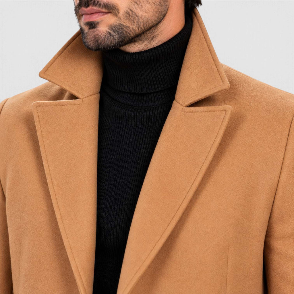 Monvaline | Men's Wool Blend Overcoat Single-Breasted Tailored