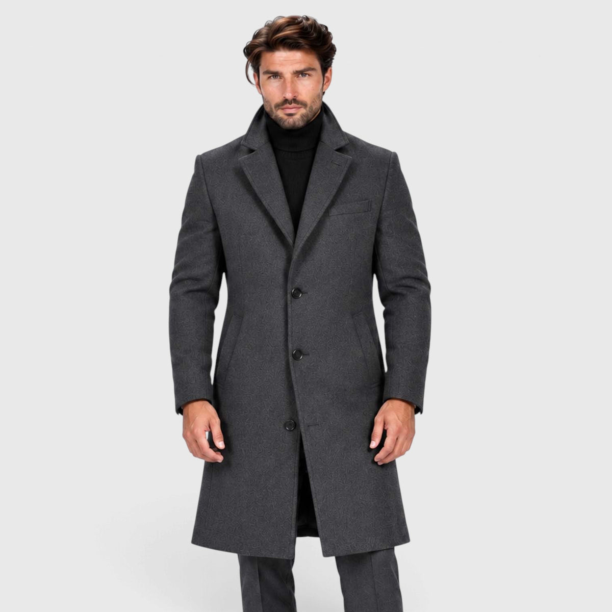 Monvaline | Men's Wool Blend Overcoat Single-Breasted Tailored
