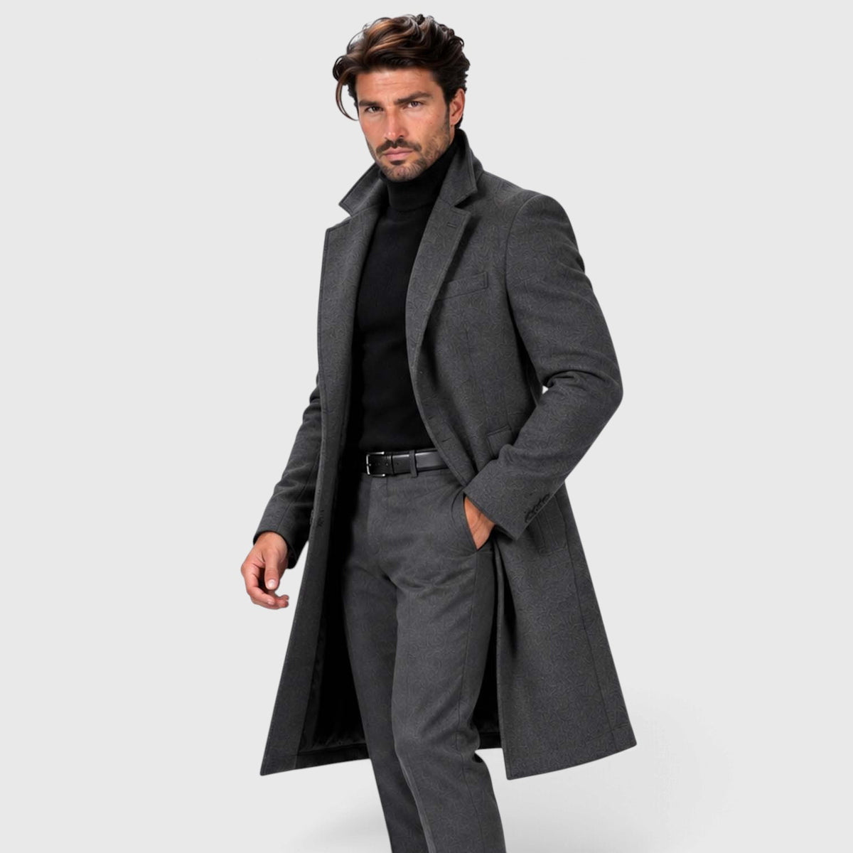 Monvaline | Men's Wool Blend Overcoat Single-Breasted Tailored