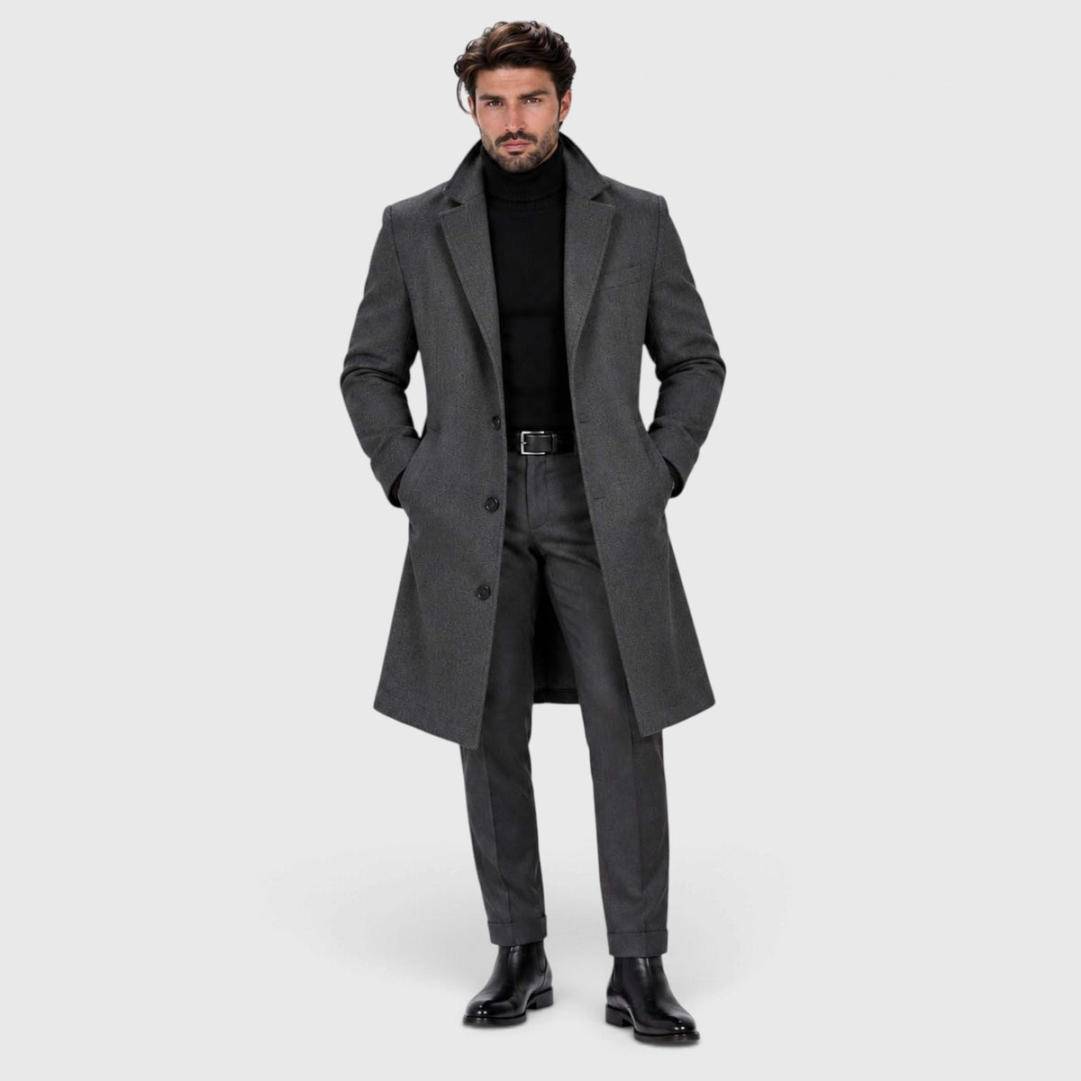 Monvaline | Men's Wool Blend Overcoat Single-Breasted Tailored