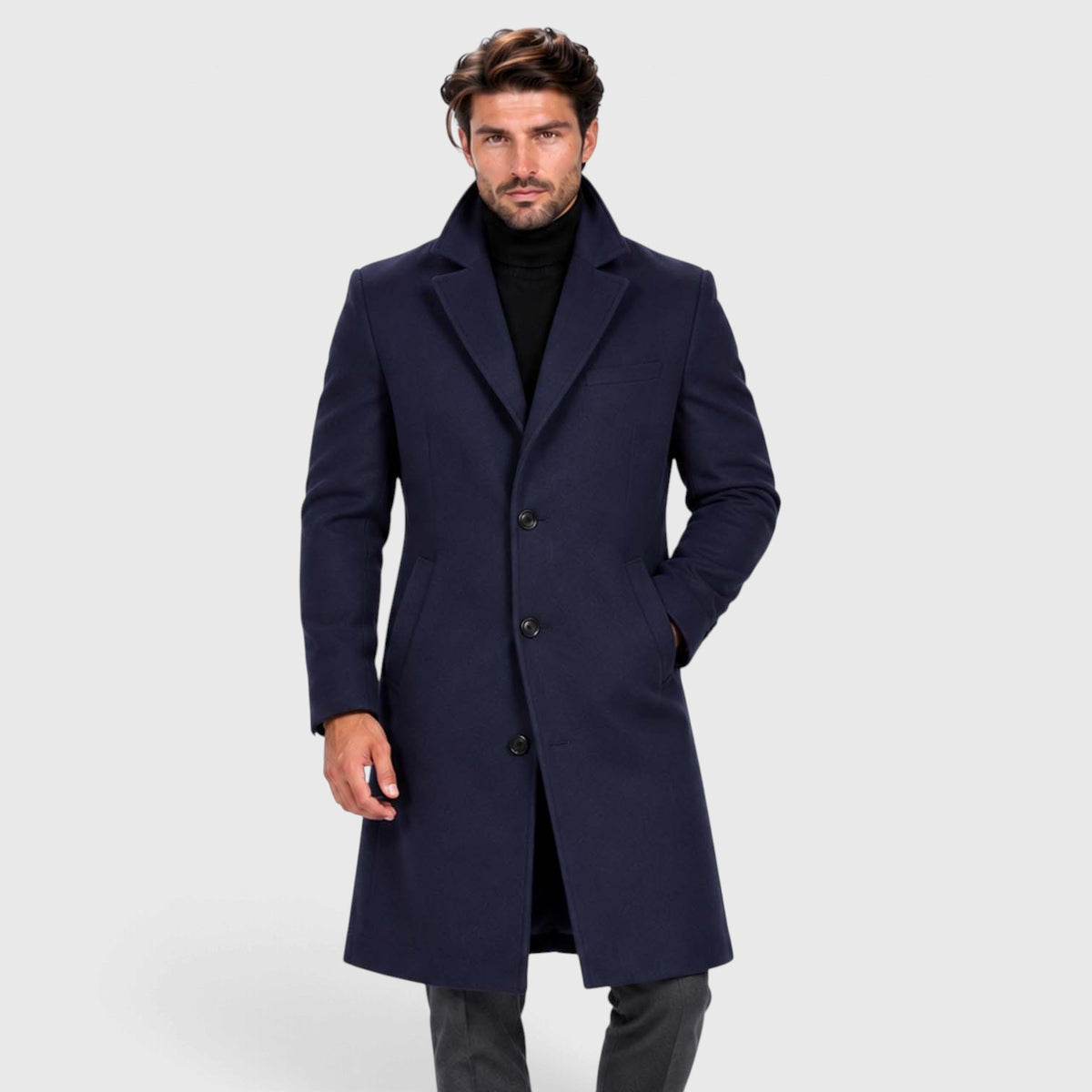 Monvaline | Men's Wool Blend Overcoat Single-Breasted Tailored