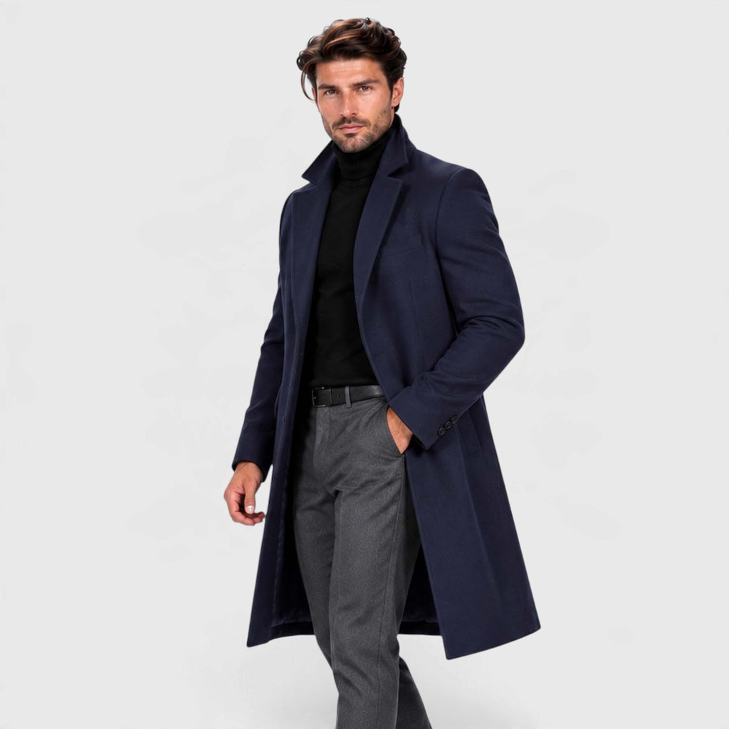 Monvaline | Men's Wool Blend Overcoat Single-Breasted Tailored