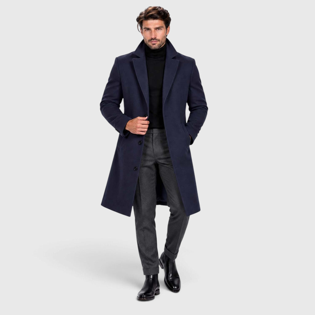 Monvaline | Men's Wool Blend Overcoat Single-Breasted Tailored