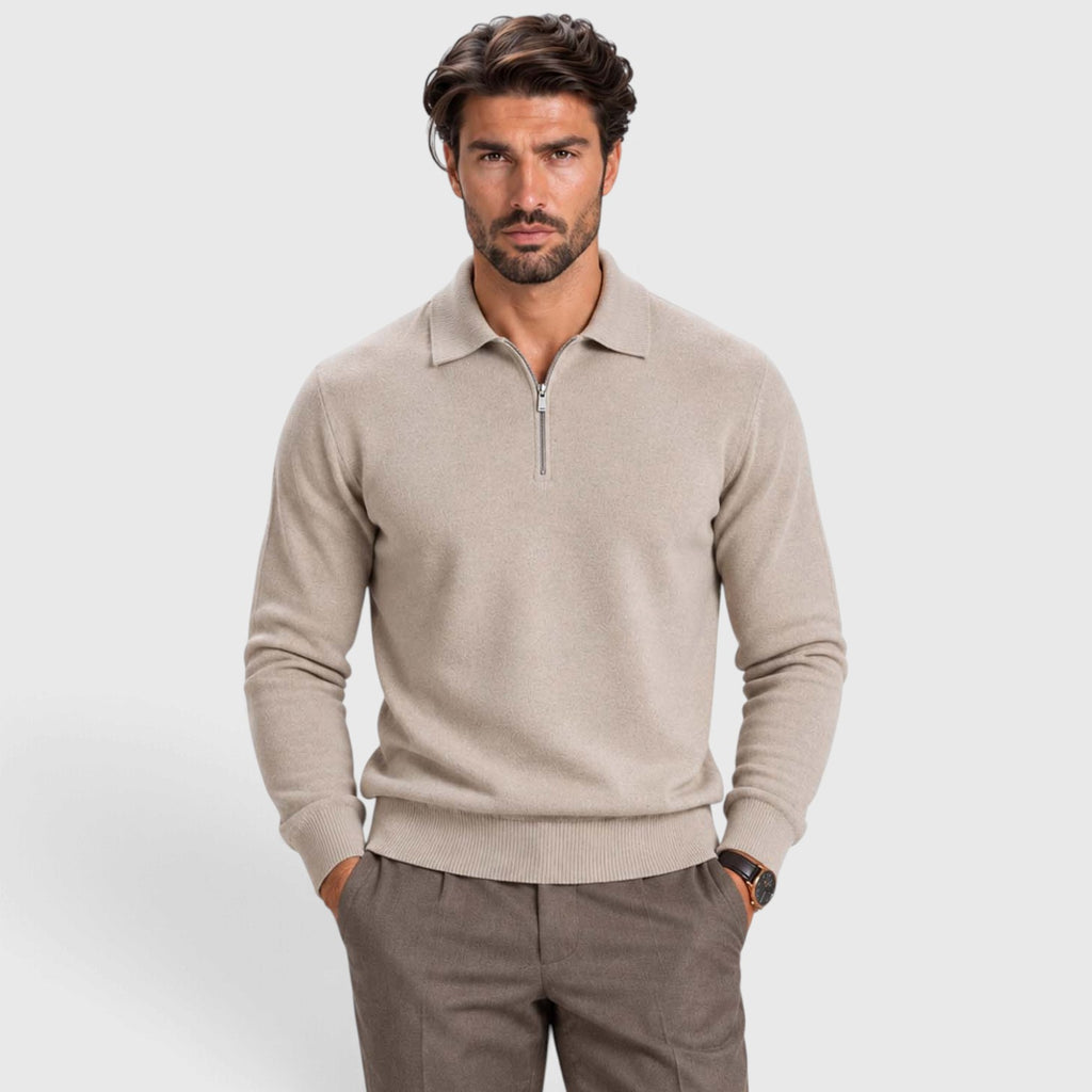 Monvaline | Men's Wool Blend Quarter Zip Polo Jumper