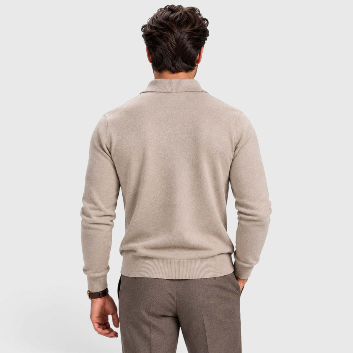 Monvaline | Men's Wool Blend Quarter Zip Polo Jumper