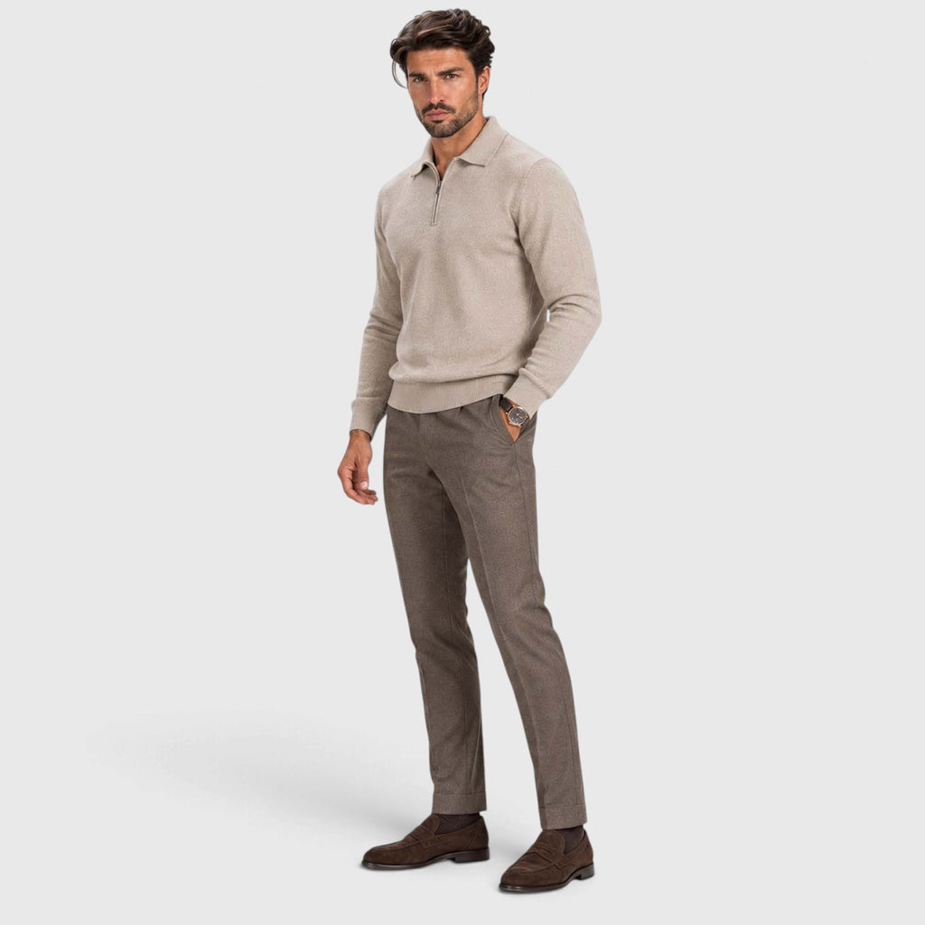 Monvaline | Men's Wool Blend Quarter Zip Polo Jumper