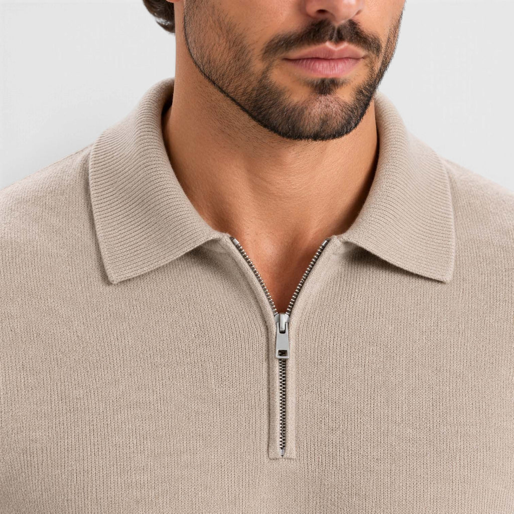 Monvaline | Men's Wool Blend Quarter Zip Polo Jumper