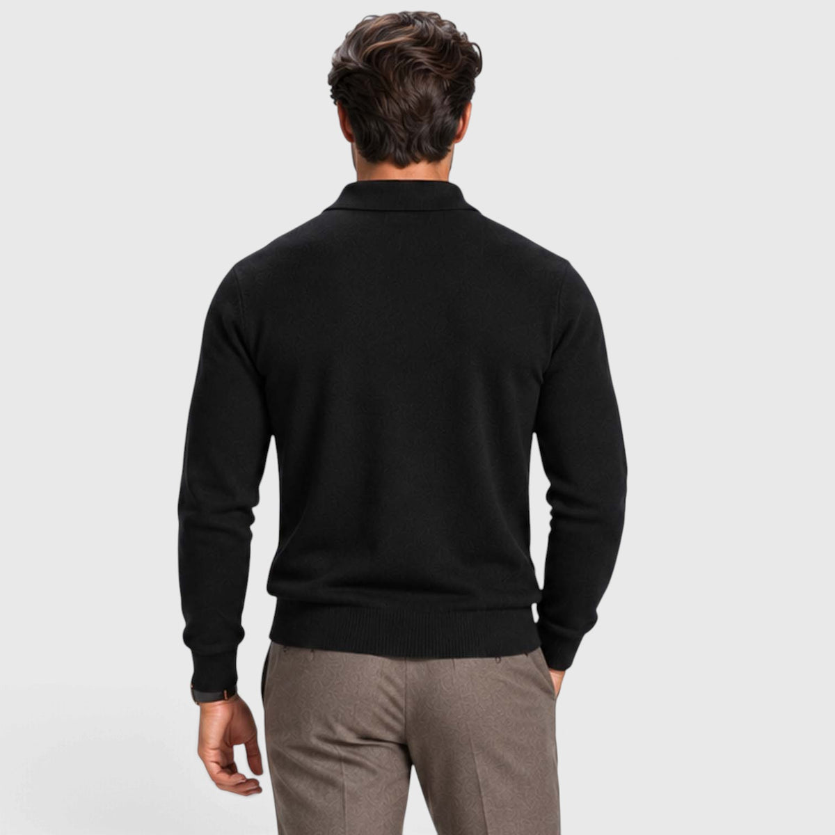 Monvaline | Men's Wool Blend Quarter Zip Polo Jumper