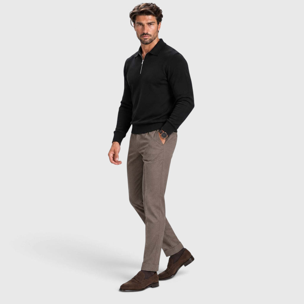 Monvaline | Men's Wool Blend Quarter Zip Polo Jumper