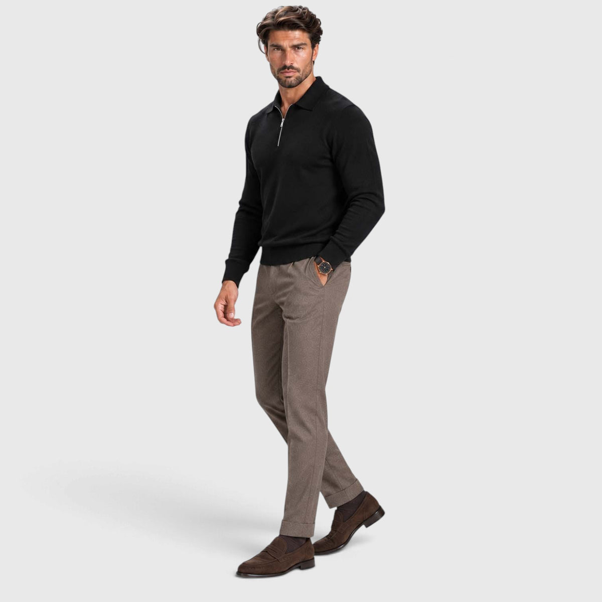 Monvaline | Men's Wool Blend Quarter Zip Polo Jumper