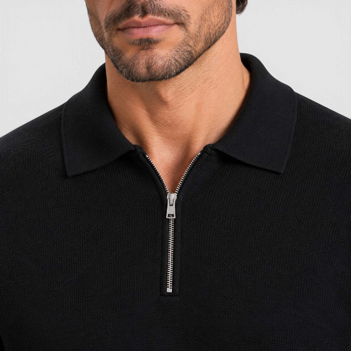 Monvaline | Men's Wool Blend Quarter Zip Polo Jumper