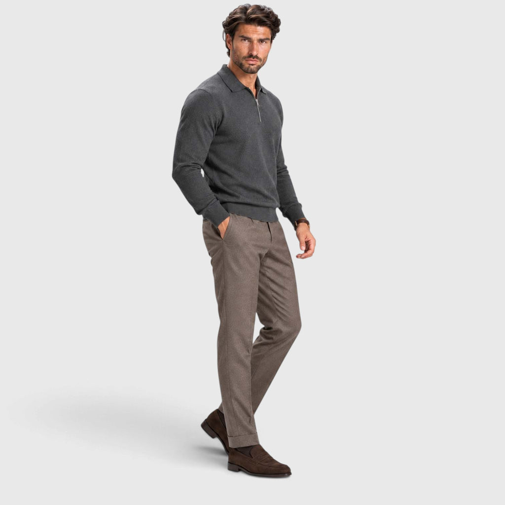 Monvaline | Men's Wool Blend Quarter Zip Polo Jumper