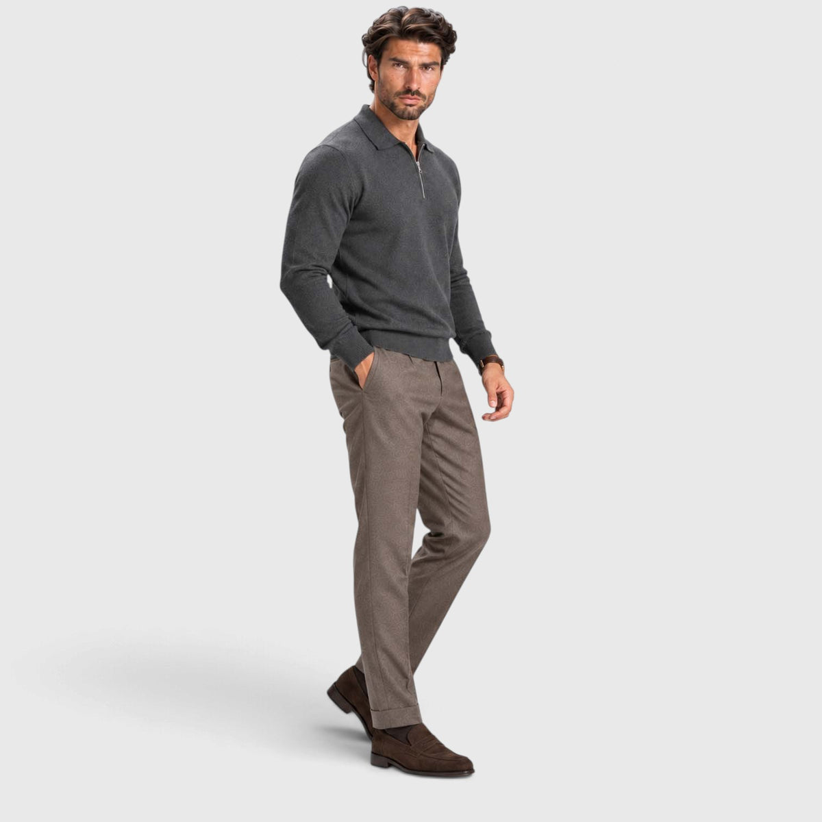 Monvaline | Men's Wool Blend Quarter Zip Polo Jumper