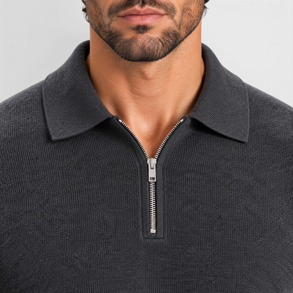 Monvaline | Men's Wool Blend Quarter Zip Polo Jumper