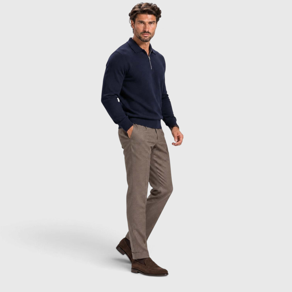 Monvaline | Men's Wool Blend Quarter Zip Polo Jumper