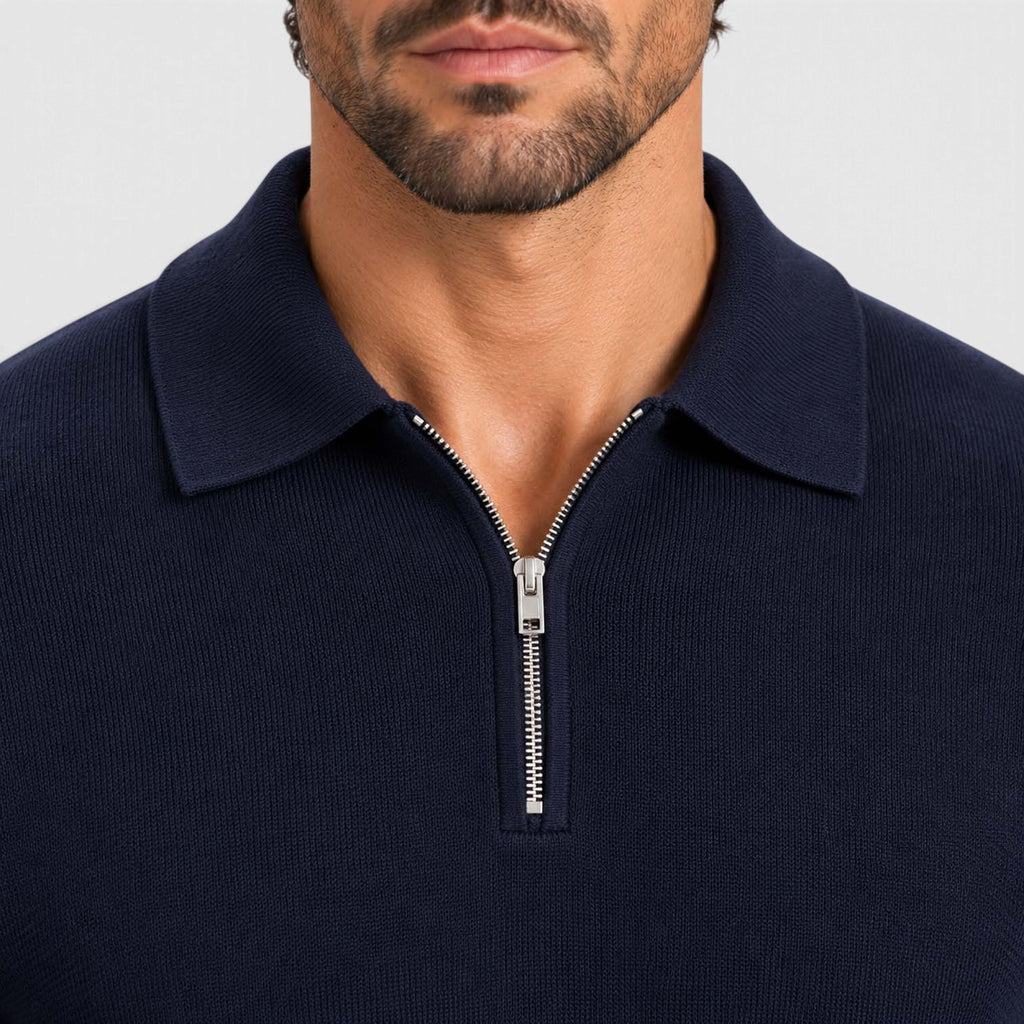 Monvaline | Men's Wool Blend Quarter Zip Polo Jumper