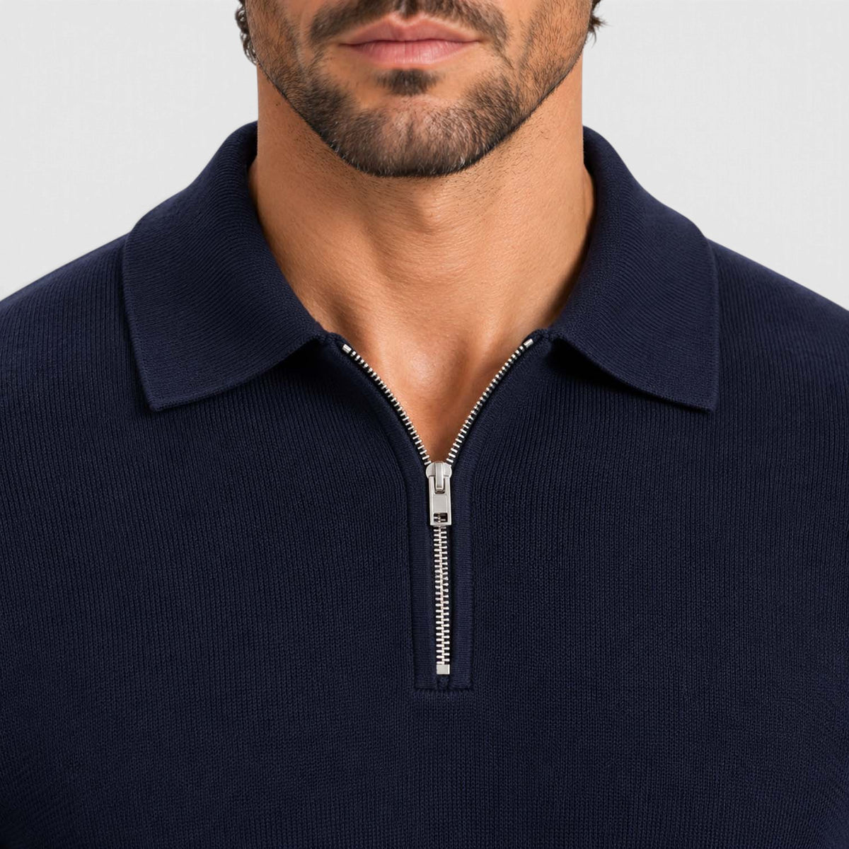 Monvaline | Men's Wool Blend Quarter Zip Polo Jumper