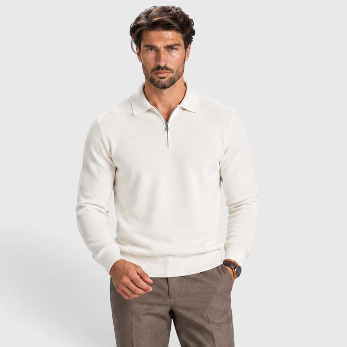 Monvaline | Men's Wool Blend Quarter Zip Polo Jumper