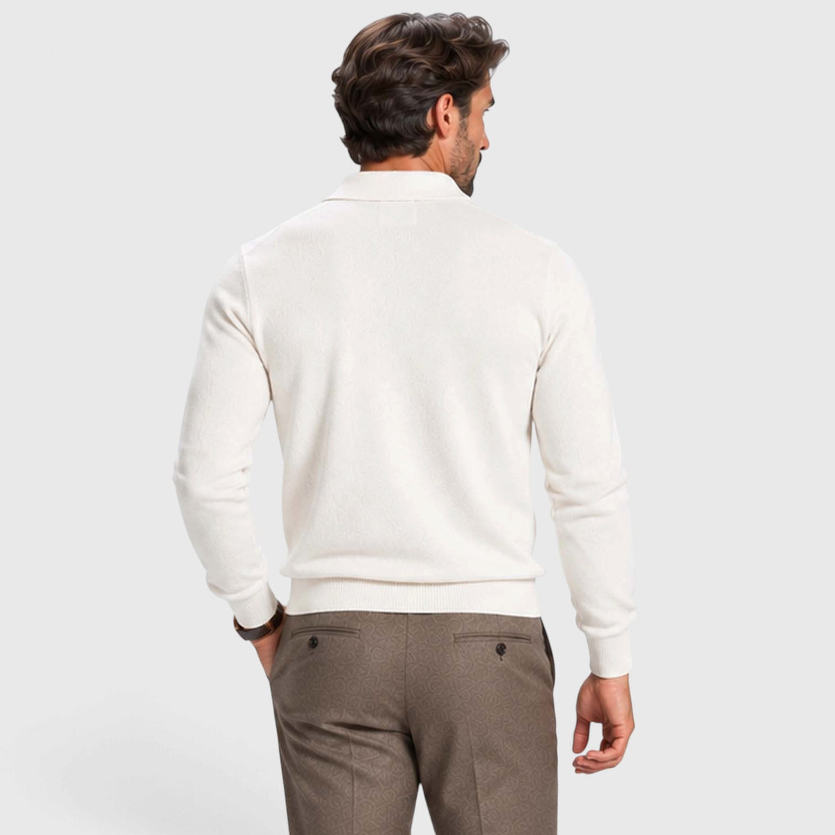 Monvaline | Men's Wool Blend Quarter Zip Polo Jumper
