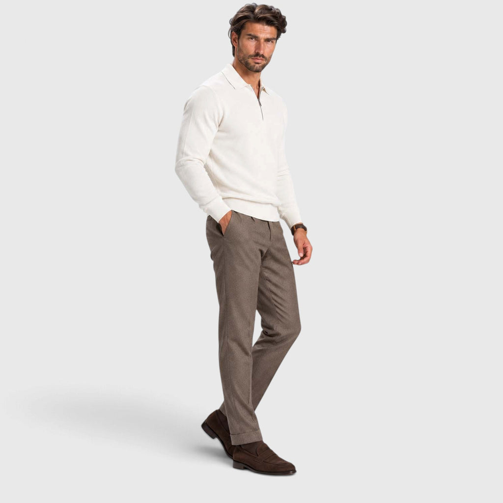 Monvaline | Men's Wool Blend Quarter Zip Polo Jumper