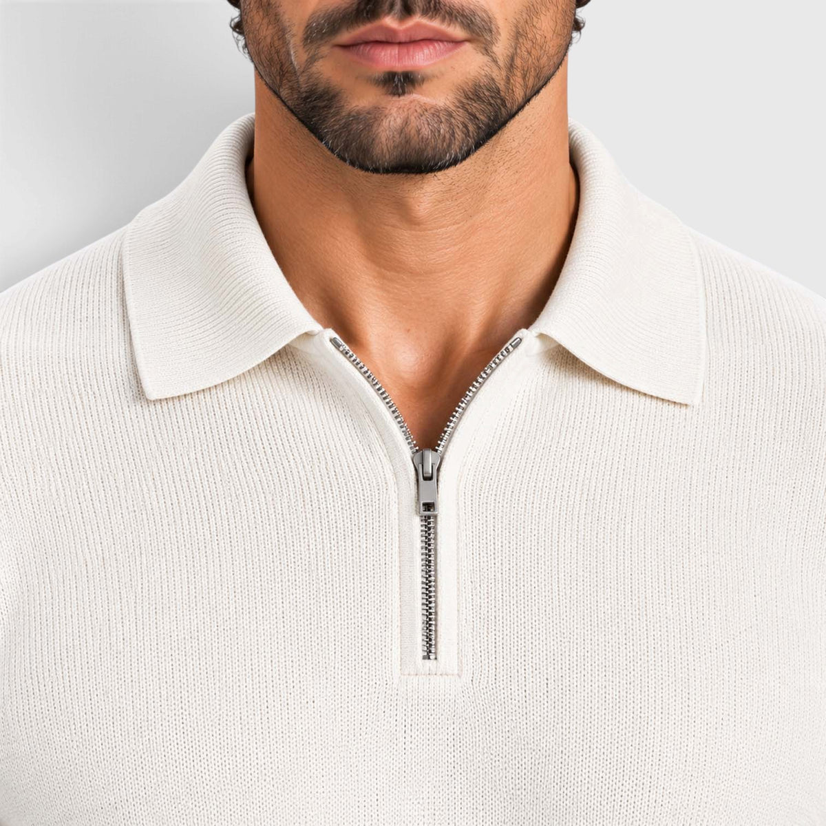 Monvaline | Men's Wool Blend Quarter Zip Polo Jumper