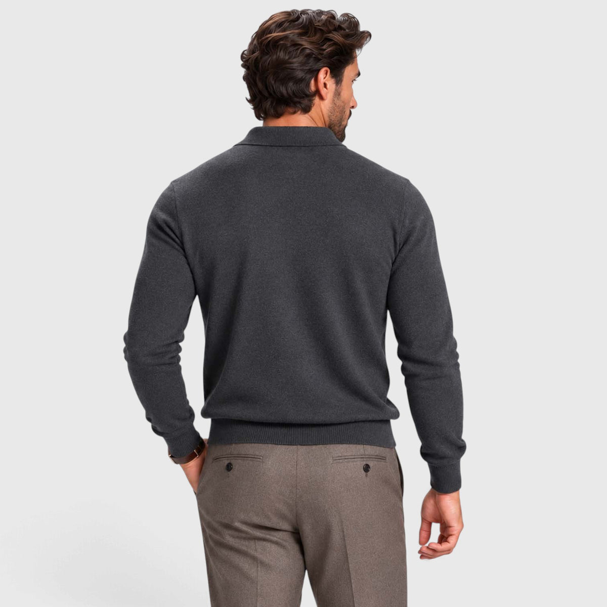 Monvaline | Men's Wool Blend Quarter Zip Polo Jumper