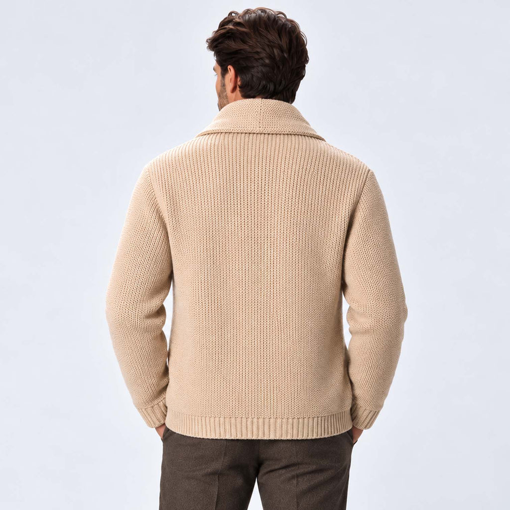 Monvaline | Men's Wool Blend Shawl Collar Ribbed Knit Cardigan