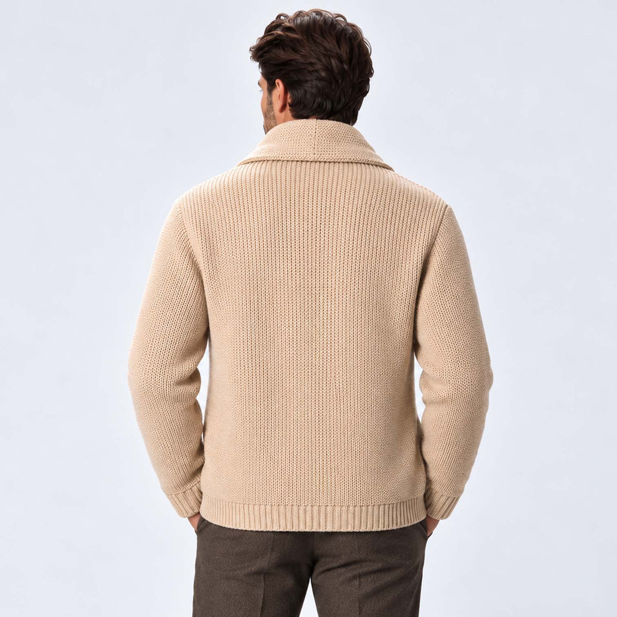 Monvaline | Men's Wool Blend Shawl Collar Ribbed Knit Cardigan