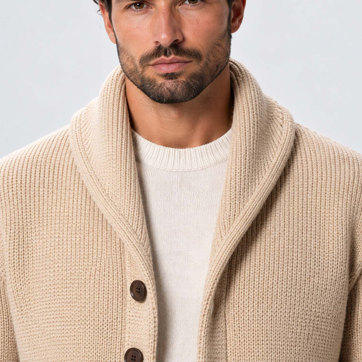 Monvaline | Men's Wool Blend Shawl Collar Ribbed Knit Cardigan