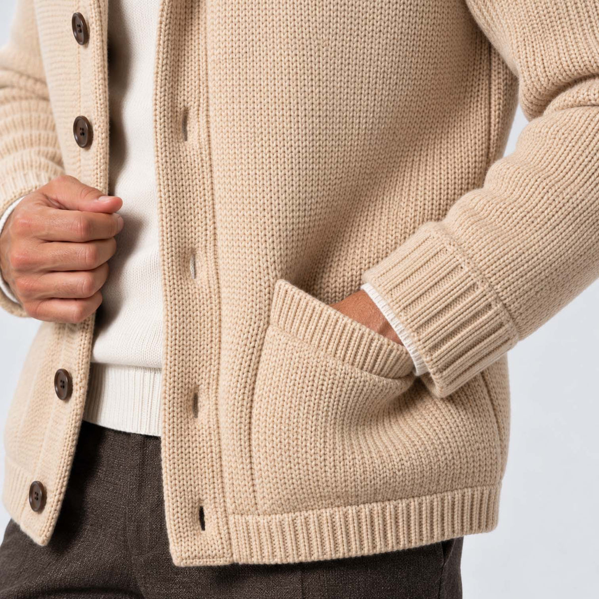 Monvaline | Men's Wool Blend Shawl Collar Ribbed Knit Cardigan