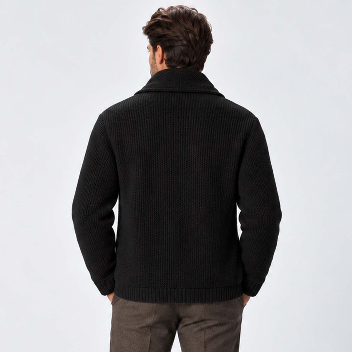 Monvaline | Men's Wool Blend Shawl Collar Ribbed Knit Cardigan