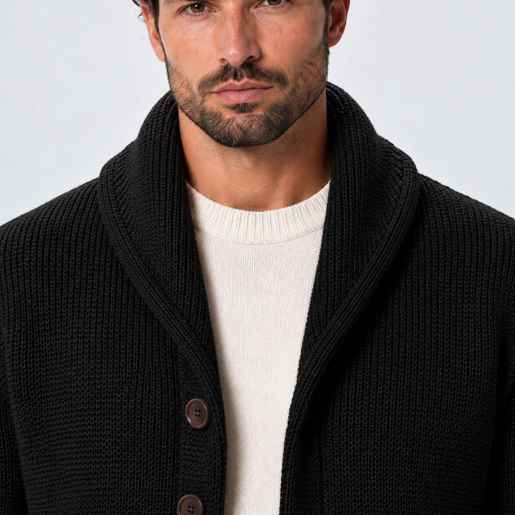 Monvaline | Men's Wool Blend Shawl Collar Ribbed Knit Cardigan