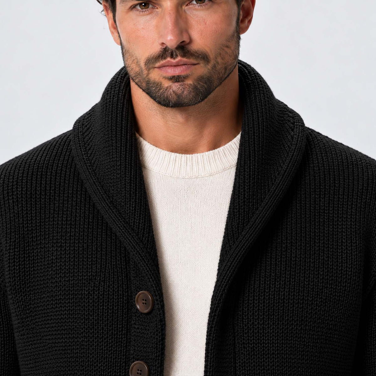 Monvaline | Men's Wool Blend Shawl Collar Ribbed Knit Cardigan
