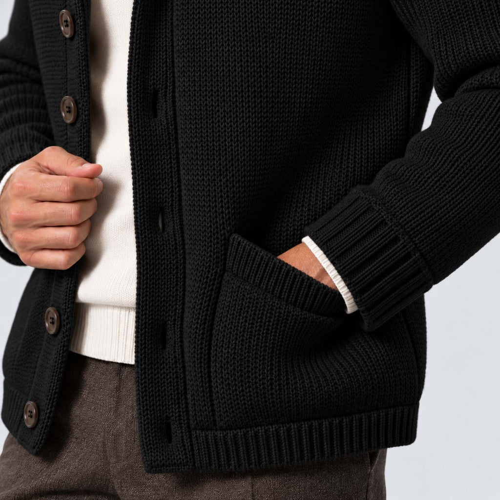 Monvaline | Men's Wool Blend Shawl Collar Ribbed Knit Cardigan