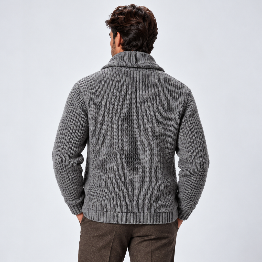 Monvaline | Men's Wool Blend Shawl Collar Ribbed Knit Cardigan