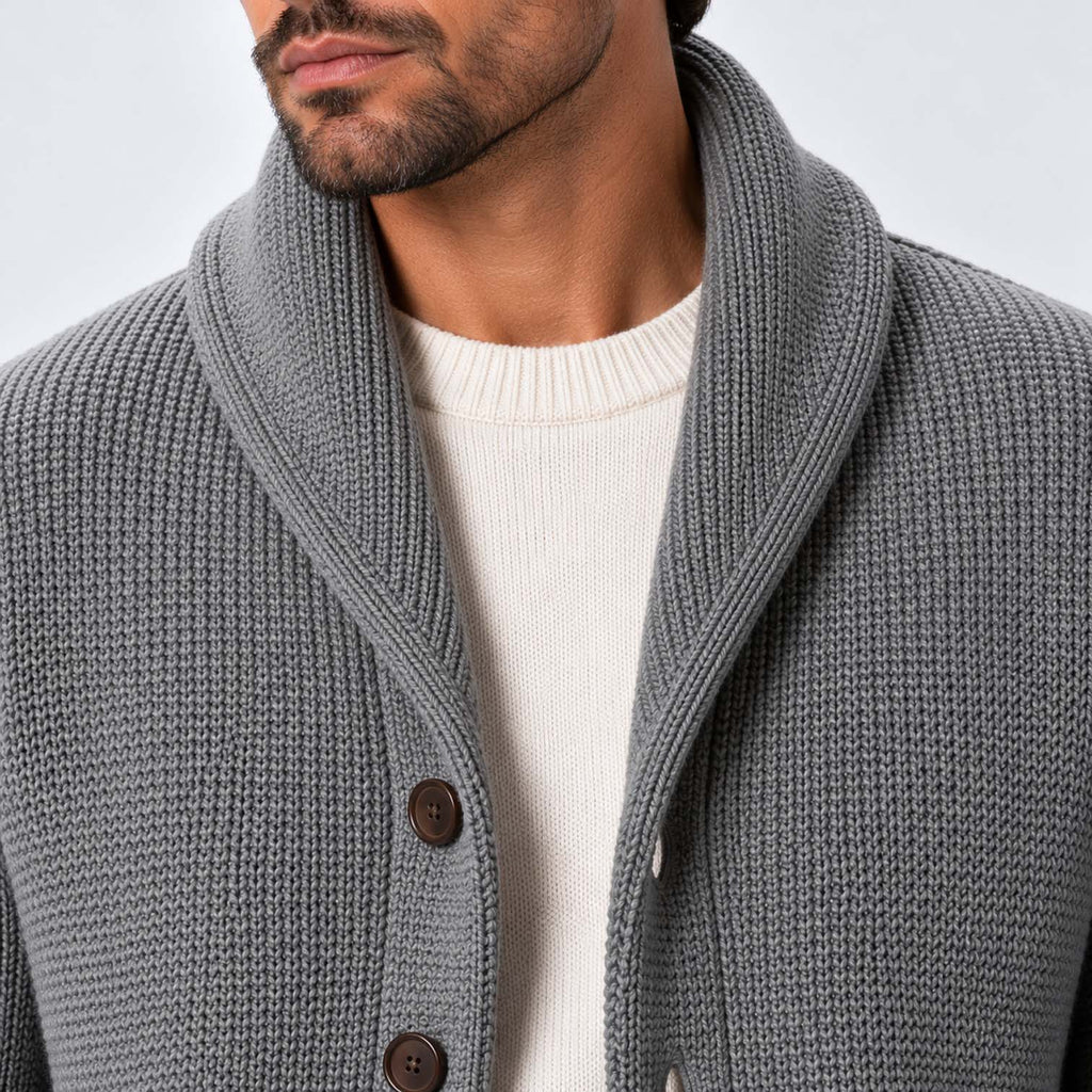 Monvaline | Men's Wool Blend Shawl Collar Ribbed Knit Cardigan