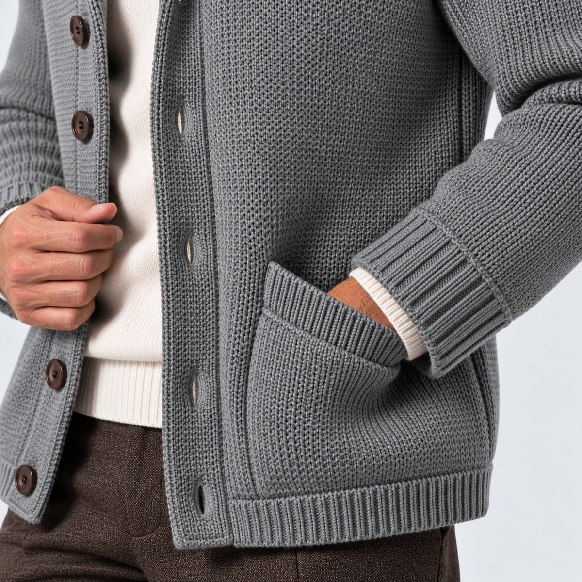 Monvaline | Men's Wool Blend Shawl Collar Ribbed Knit Cardigan