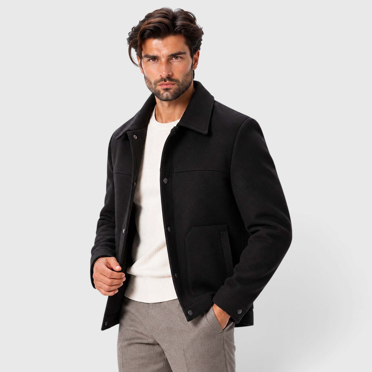 Monvaline | Men's Wool-Blend Short Coat Single-Breasted