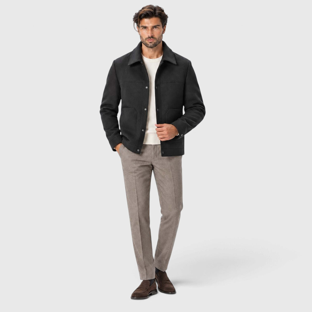 Monvaline | Men's Wool-Blend Short Coat Single-Breasted