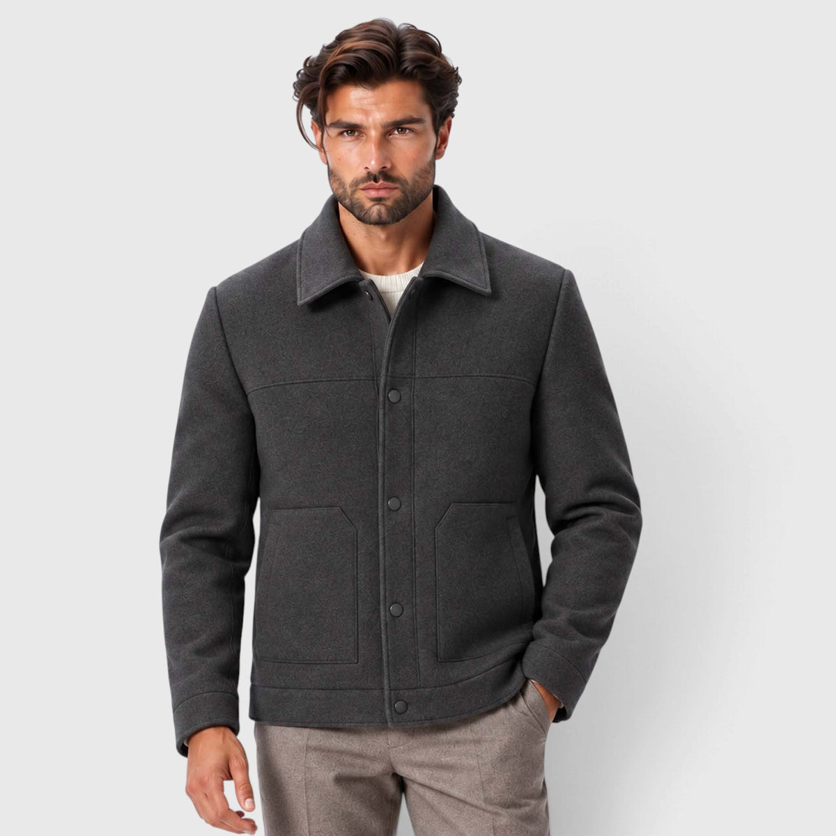 Monvaline | Men's Wool-Blend Short Coat Single-Breasted