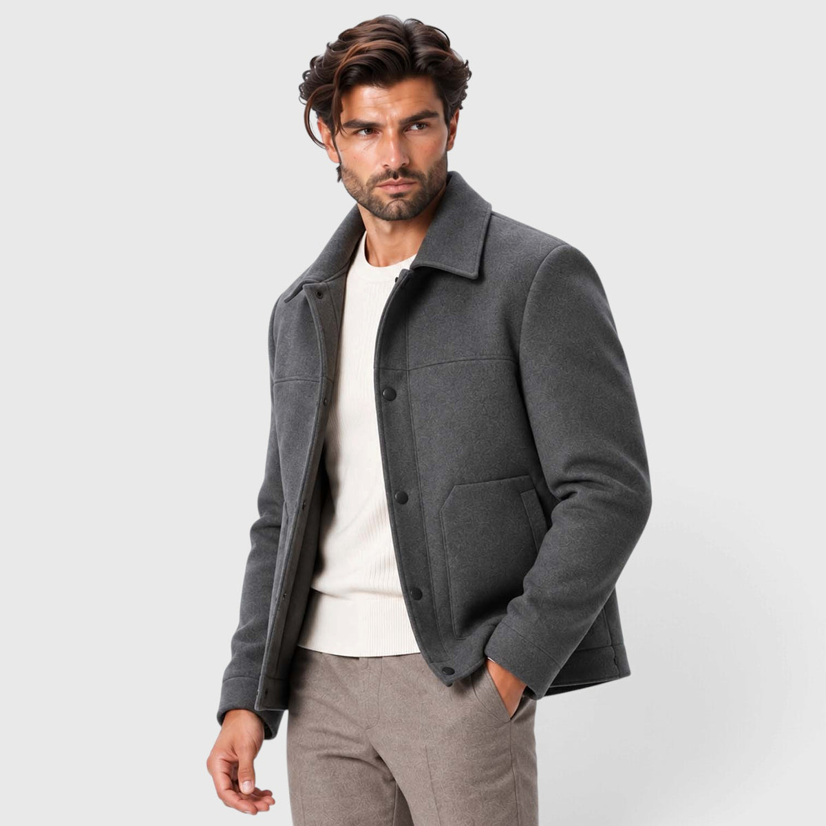 Monvaline | Men's Wool-Blend Short Coat Single-Breasted