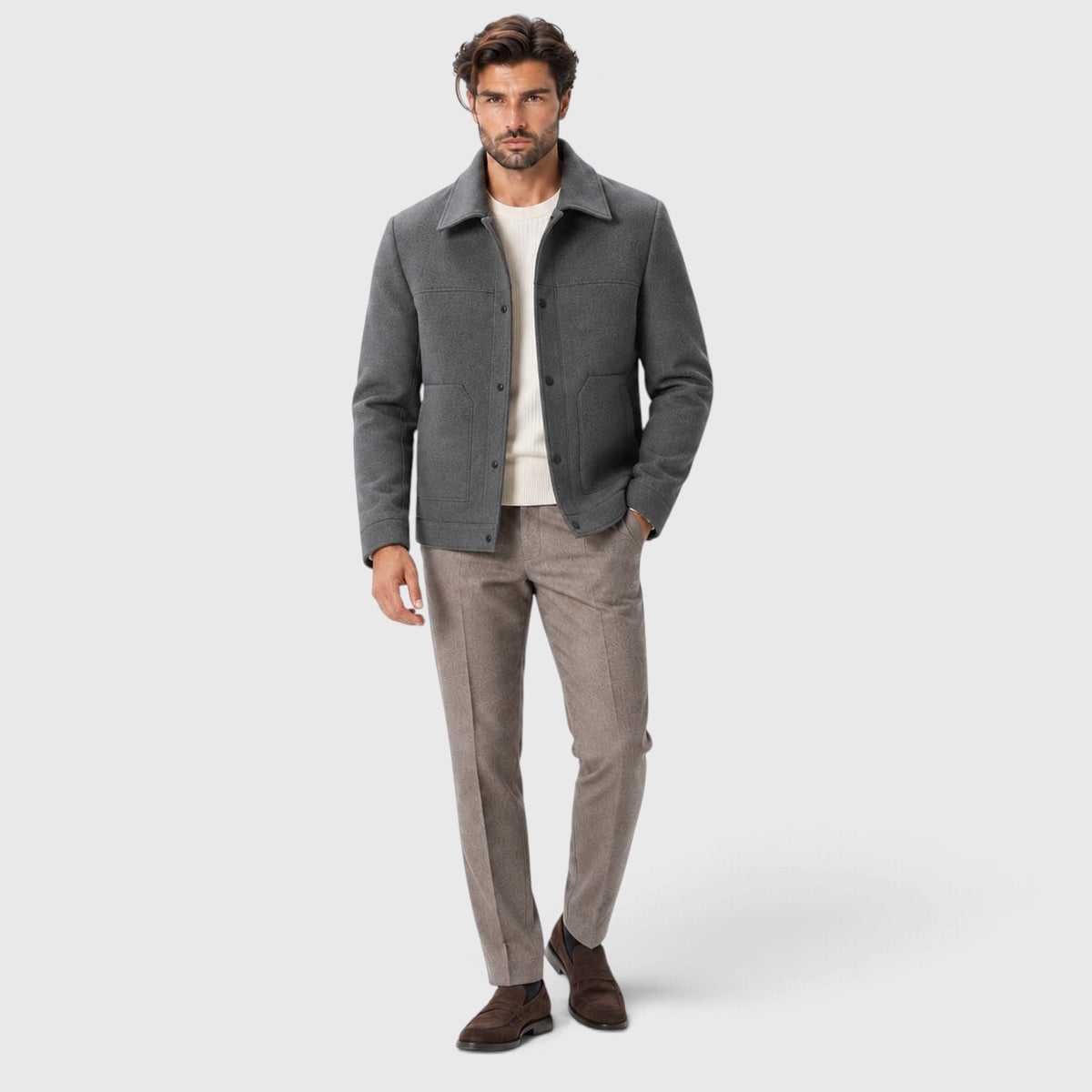 Monvaline | Men's Wool-Blend Short Coat Single-Breasted