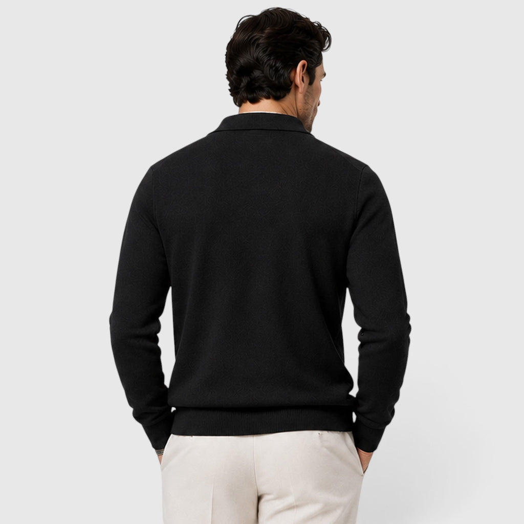 Monvaline | Men's Wool Knit Cardigan Collared Button-Up Slim Fit