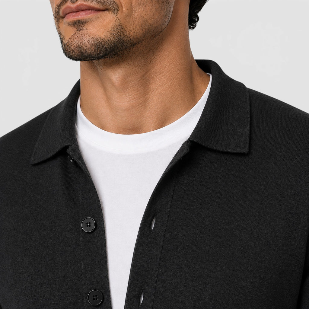 Monvaline | Men's Wool Knit Cardigan Collared Button-Up Slim Fit