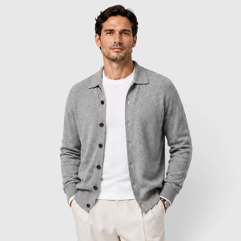 Monvaline | Men's Wool Knit Cardigan Collared Button-Up Slim Fit