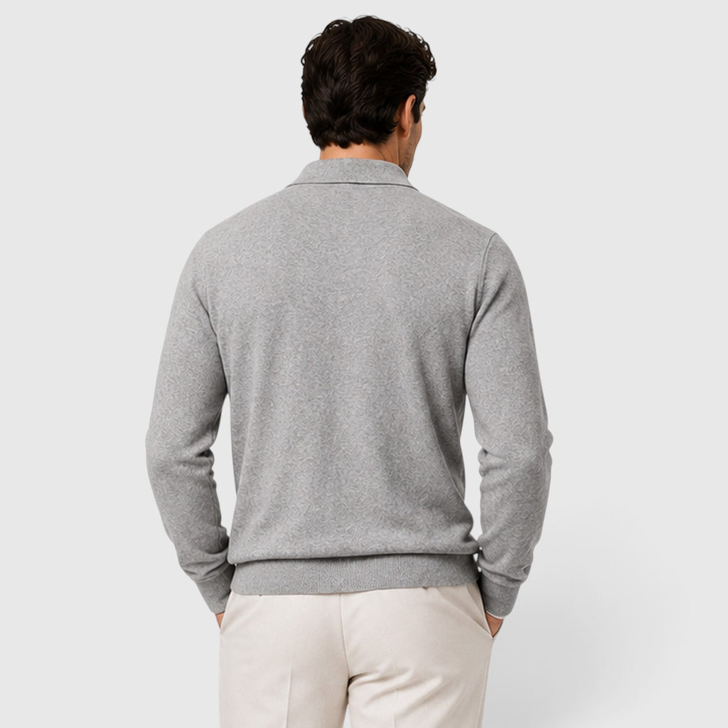 Monvaline | Men's Wool Knit Cardigan Collared Button-Up Slim Fit
