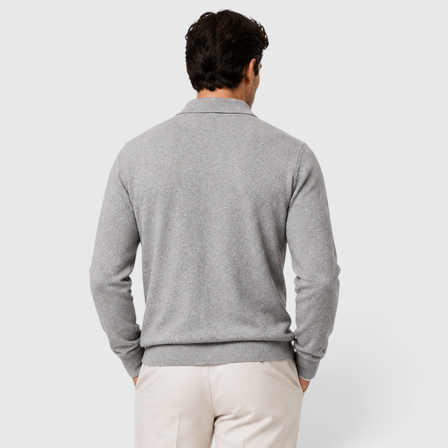 Monvaline | Men's Wool Knit Cardigan Collared Button-Up Slim Fit