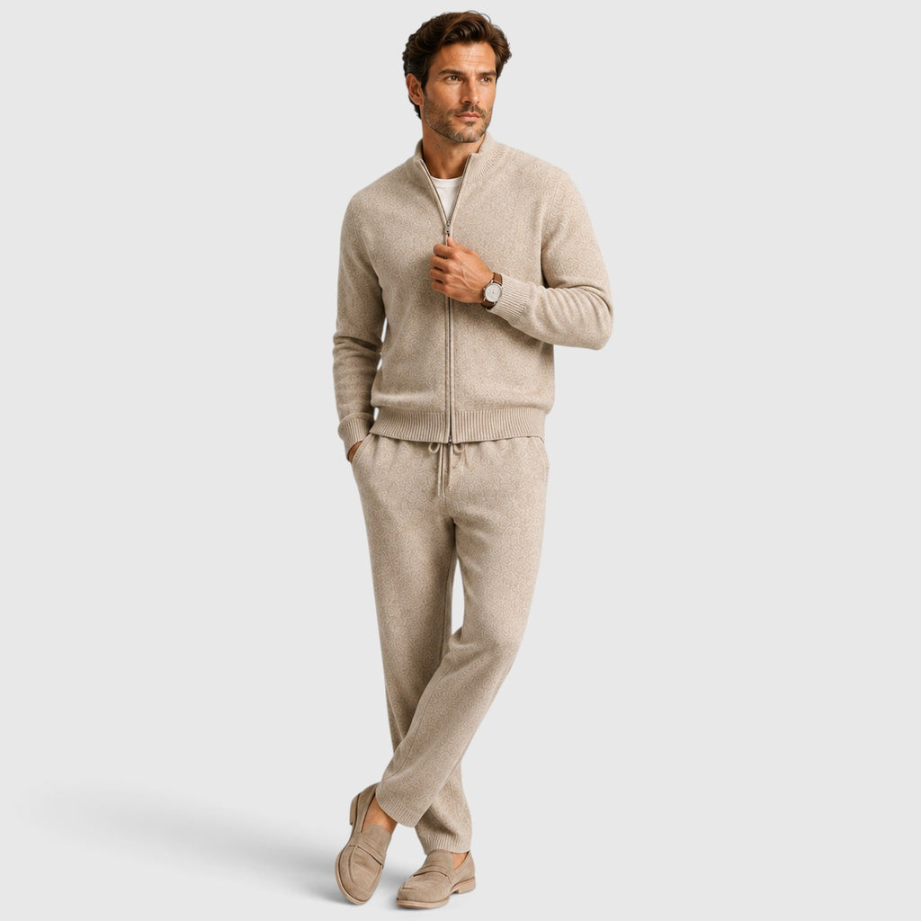 Monvaline | Men's Wool Knit Zip Cardigan Co-Ord Lounge Set