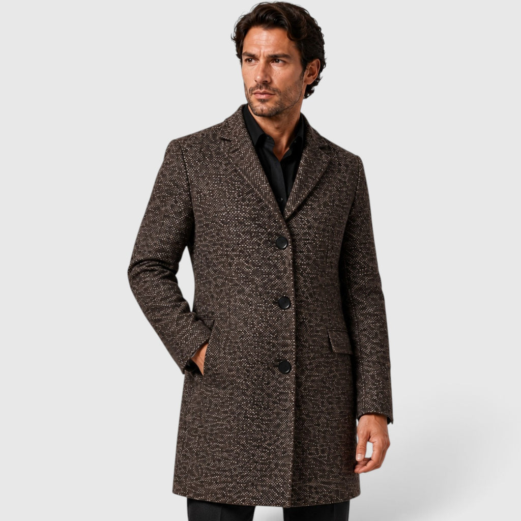 Monvaline | Men's Wool Single-Breasted Long Coat – Tailored Fit